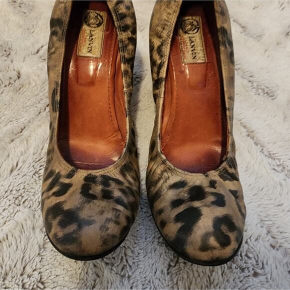 LANVIN ANIMAL PRINT BROWN/BEIGE/BLACK PLATFORM SIZE 9 - Picture 5 of 7